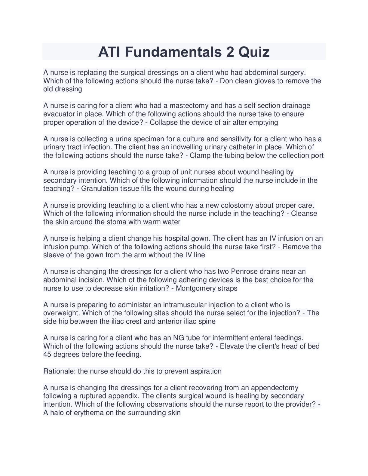 Preview image for ATI Fundamentals 2 Quiz